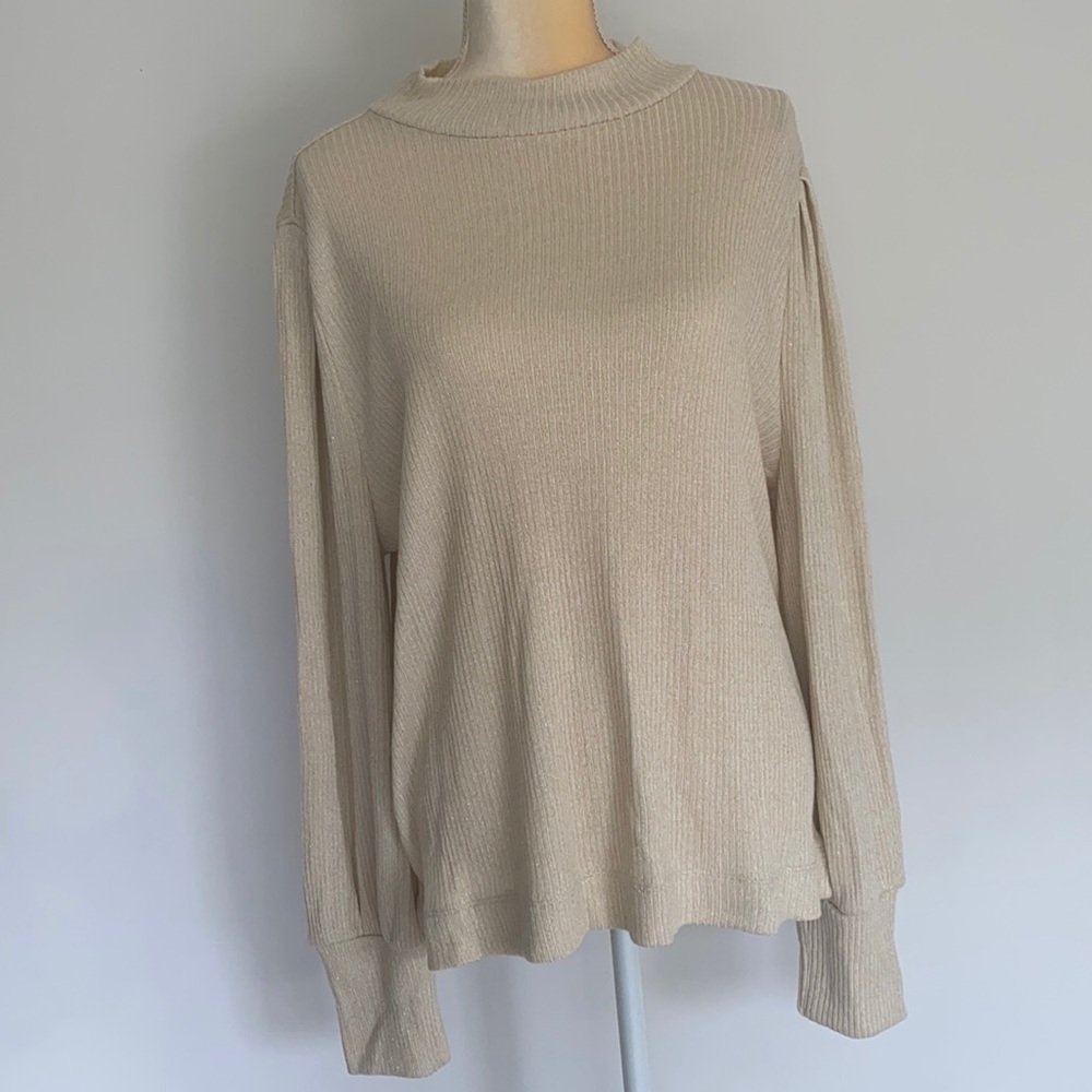LOFT shimmer ribbed mock neck top XXL